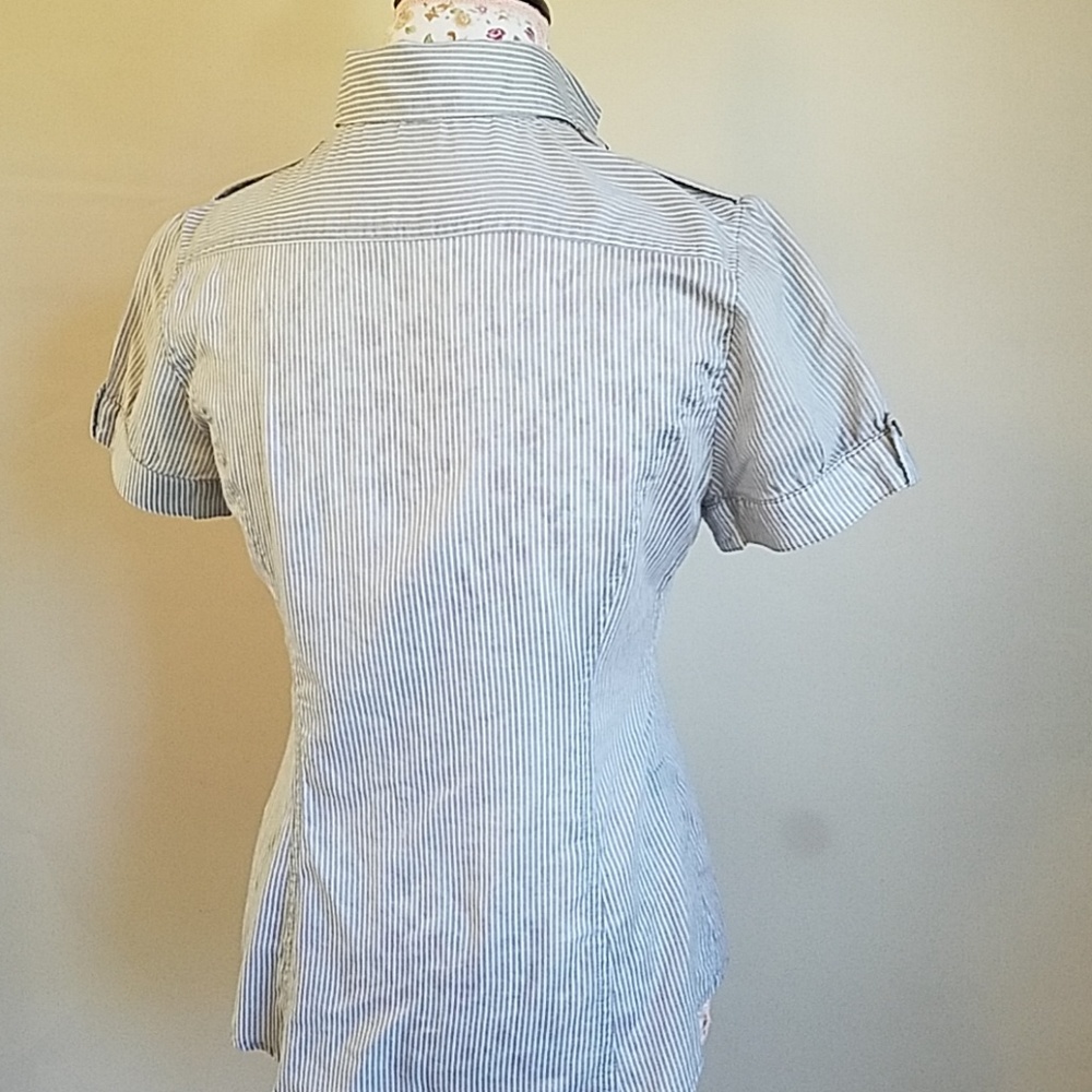 Expressoe sign studio Women’s top/blouse,short sleeves,white / gray pinstriped M - Picture 5 of 12
